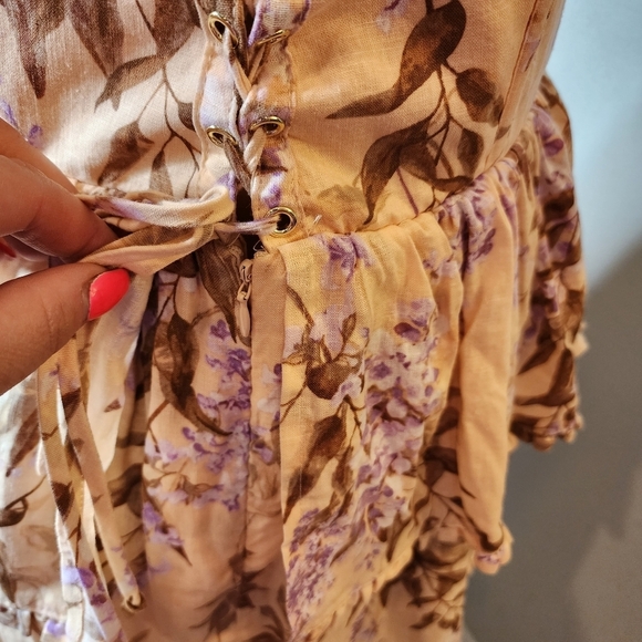 NWT House of Harlow Corset Tiered Linen/Rayon. Peach/Lavender Midi Dress. Medium - Picture 10 of 15